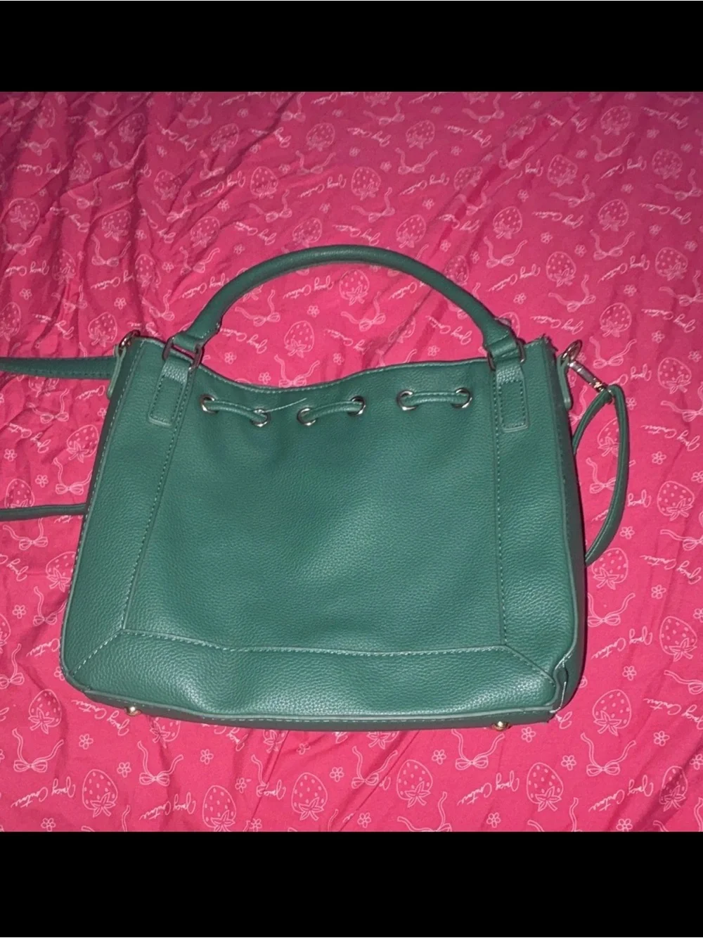 Green Textured Faux-Croc Satchel Handbag